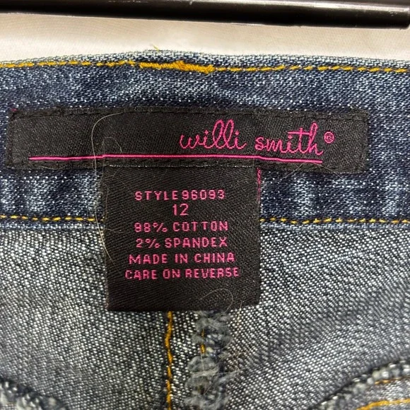 Willi‎ Smith Floral Embroidered Beaded Flare Jeans Size 12 Mid Rise Y2K Boho - Picture 8 of 10